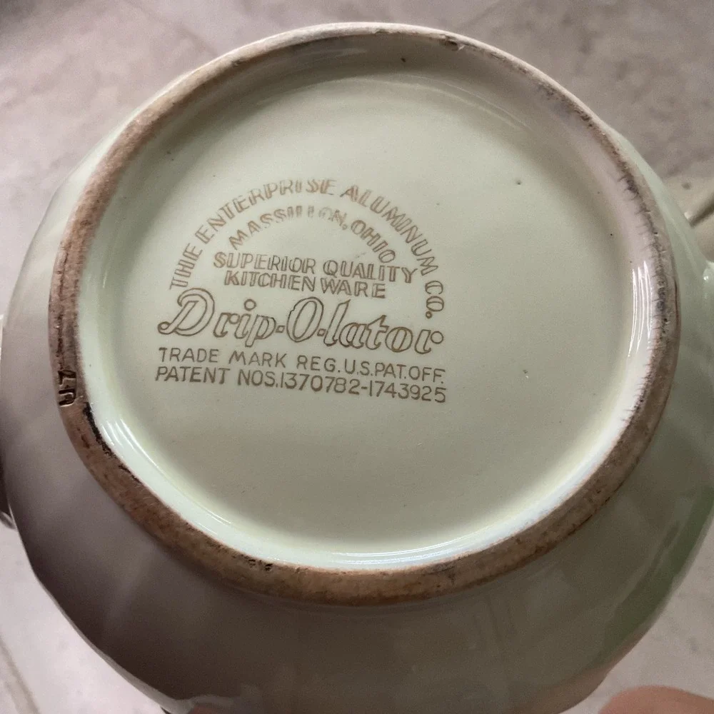 Vintage Enterprise Aluminum Co Drip-O-lator Ceramic Teapot Rose Floral Cream